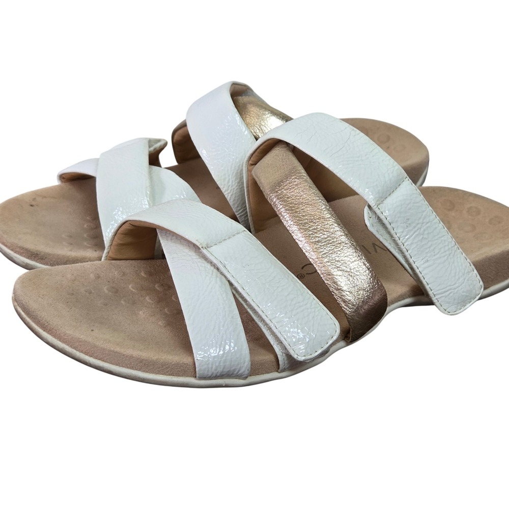 Vionic Hadlie Leather Strappy Comfort Slide Sandals Hook Loop Walking Womens 9